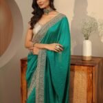 Aqua Green Embellished Silk Blend Saree