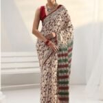 Beige Floral Bagru Print Cotton Saree