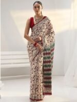 Beige Floral Bagru Print Cotton Saree