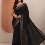 Black Printed Silk Blend Saree
