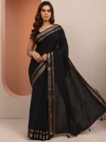 Black Printed Silk Blend Saree