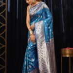 Blue Paisley Silk Blend Saree
