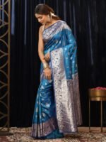 Blue Paisley Silk Blend Saree