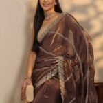 Brown Leheriya Embellished Silk Blend Saree