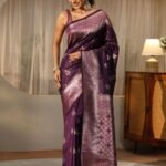Burgundy Kanjeevaram Silk Blend Saree