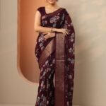 Burgundy Printed Georgette Saree