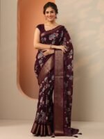 Burgundy Printed Georgette Saree