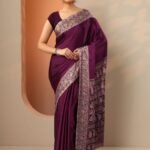 Burgundy Solid Satin Saree