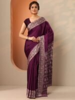 Burgundy Solid Satin Saree