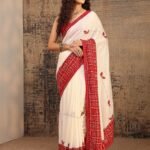 Cream Bandhani Embellished Silk Blend Saree