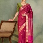 Dark Pink Woven Apsara Silk Viscose Saree