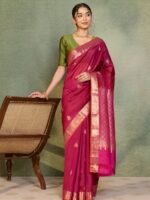 Dark Pink Woven Apsara Silk Viscose Saree