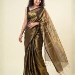 Gold Tissue khadi with black skirt border