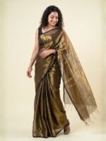 Gold Tissue khadi with black skirt border