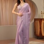 Lavender Embellished Tissue Saree