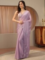 Lavender Embellished Tissue Saree