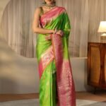 Lime Green Kanjeevaram Silk Blend Saree