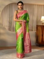 Lime Green Kanjeevaram Silk Blend Saree