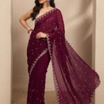 Maroon Embroidered Georgette Saree