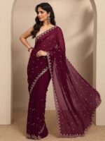 Maroon Embroidered Georgette Saree