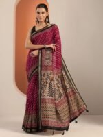 Maroon Printed Cotton Blend Saree
