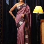 Mauve Elephant Woven Design Silk Blend Saree