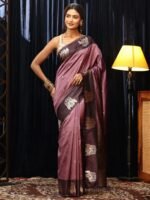 Mauve Elephant Woven Design Silk Blend Saree