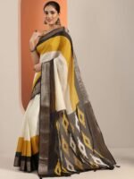 Off white Solid Silk Blend Saree