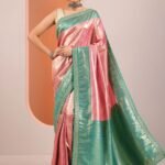 Peach Woven Design Silk Blend Sarees