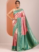 Peach Woven Design Silk Blend Sarees