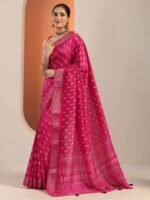 Pink Printed Silk Blend Saree