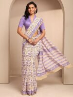 White Printed Cotton Saree