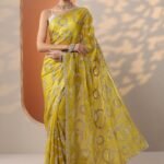 Yellow Embroidered Organza Saree