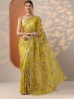 Yellow Embroidered Organza Saree