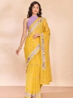 Yellow Tissue Lyocell Linen Embroidered Saree